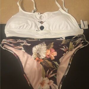 Floral Bikini Set with White Top shade and shore NWT